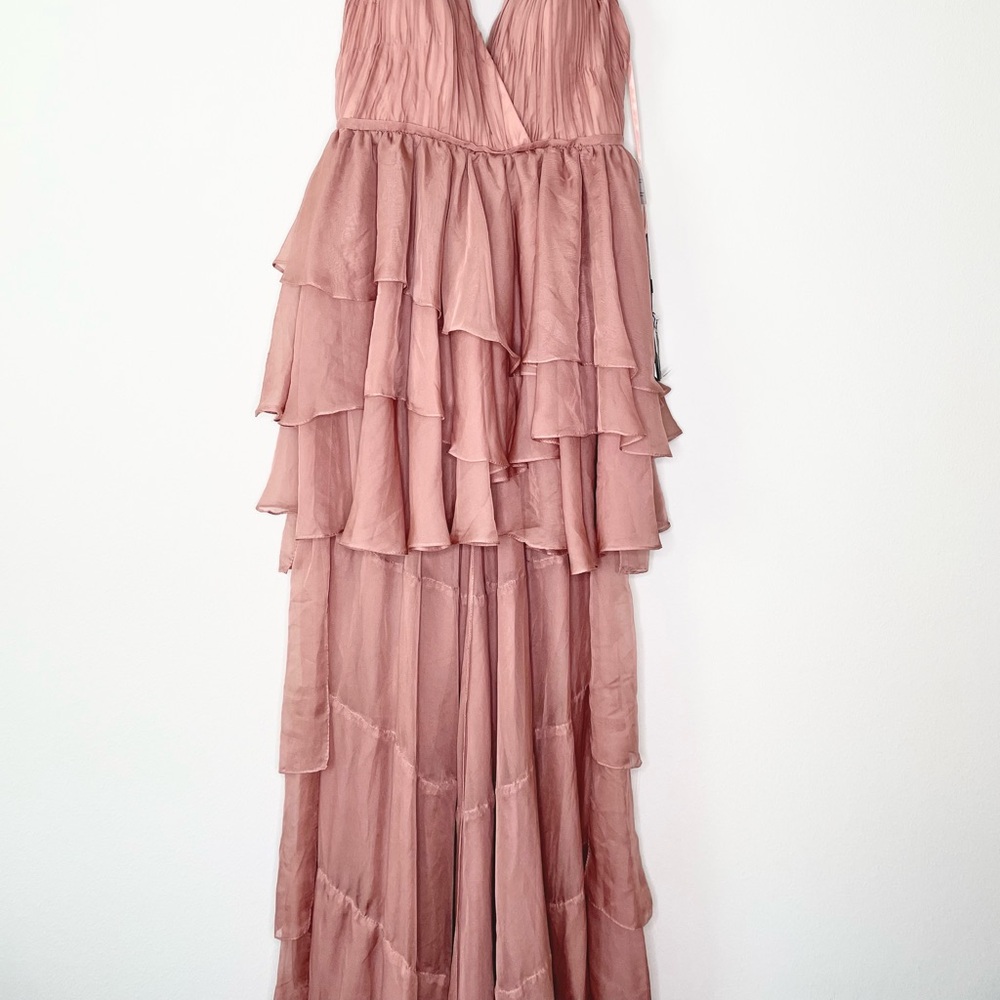 NWT leena for Mac Duggal High Low Tiered Gown with Built in Bodysuit Rose Pink - Picture 5 of 6